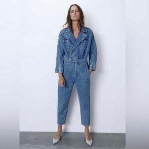 Zara The 80’s Jumpsuit Denim Boiler Suit Blue XS Utility Jean Romper